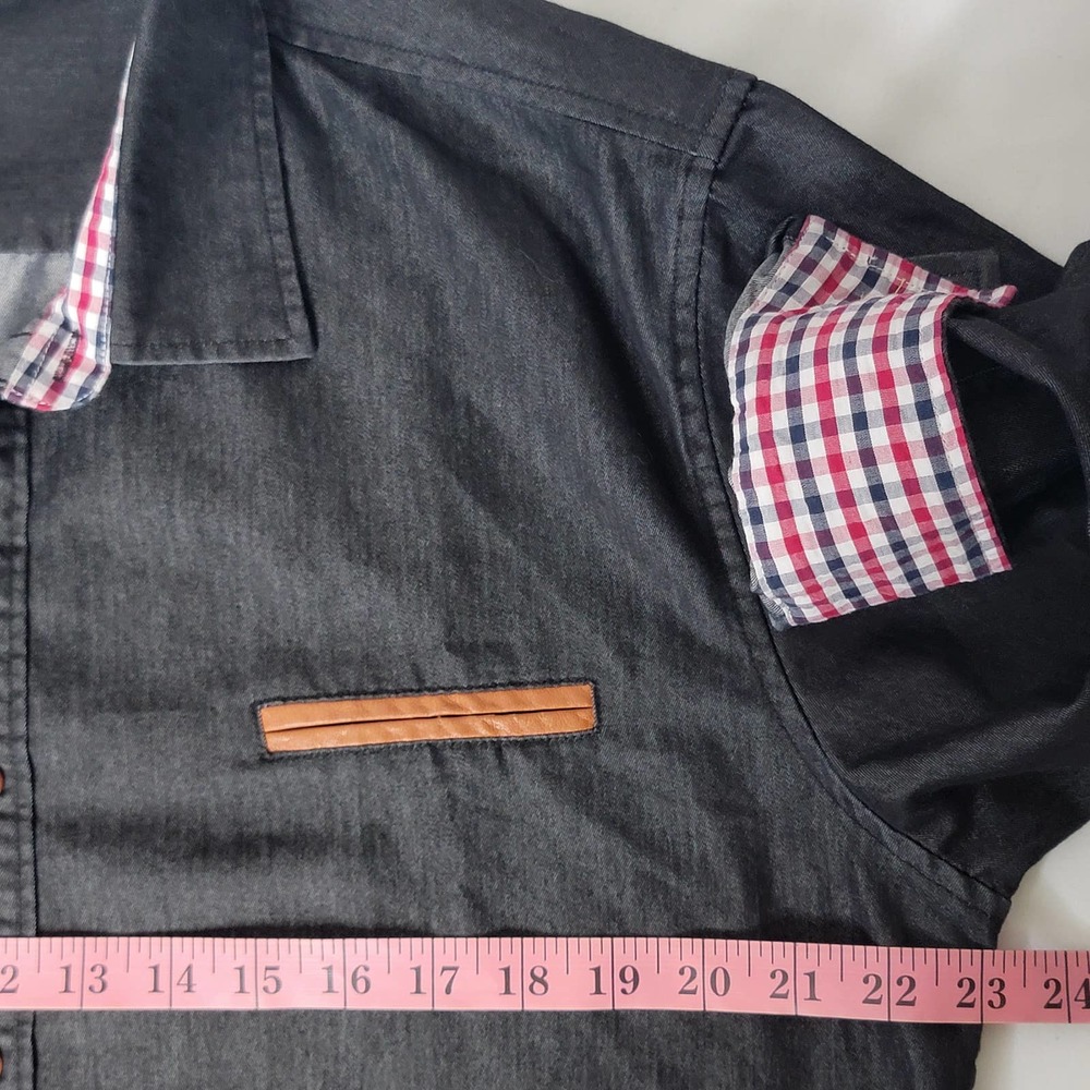 EUC COOFANDY Men's Shirt Button Up Flip Cuff Checked Long Sleeve Black Large - Picture 6 of 8